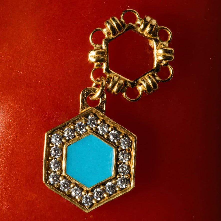 Orecchini Deco Statement in Oro con Turchese & Pavé
