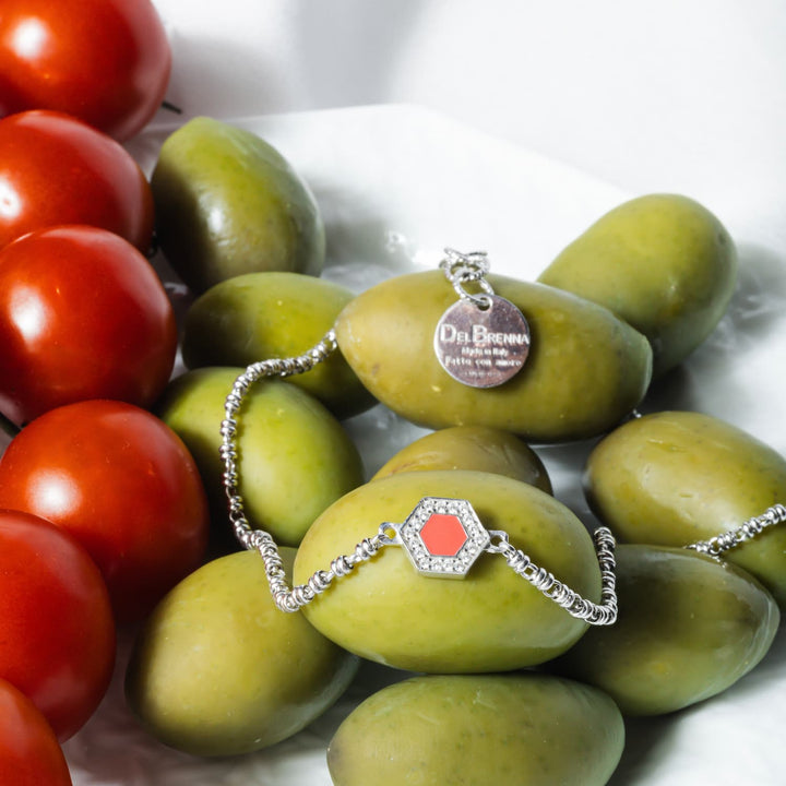 Collana Deco in Rodio con Rosso, Corallo & Pavé