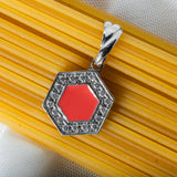 Pendente Deco in Rodio con Rosso, Corallo & Pavé