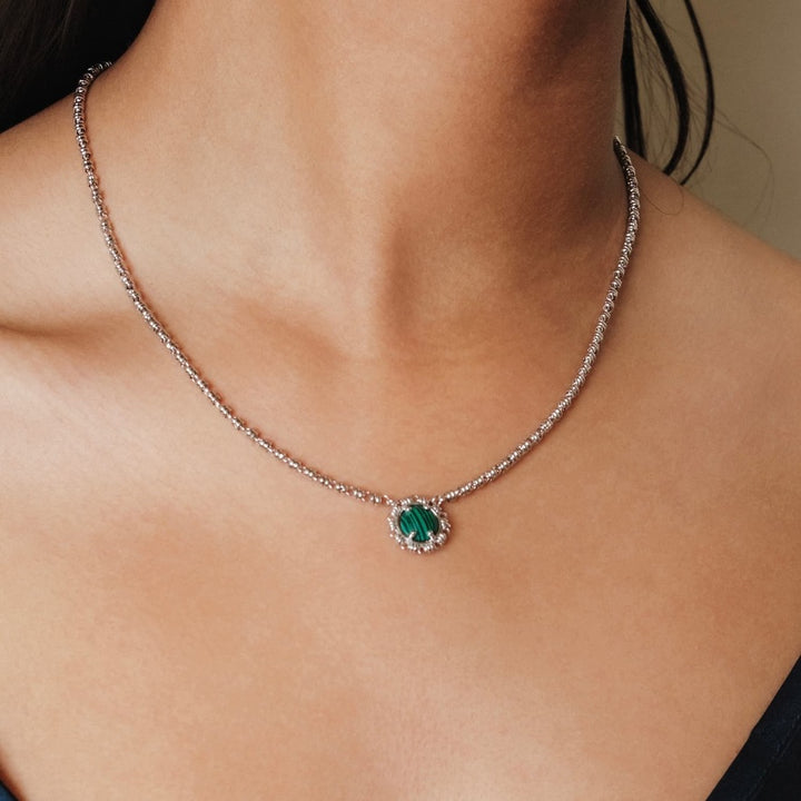 Collana Gemma in Rodio con Malachite