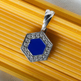 Pendente Deco in Rodio con Blu, Turchese & Pavé