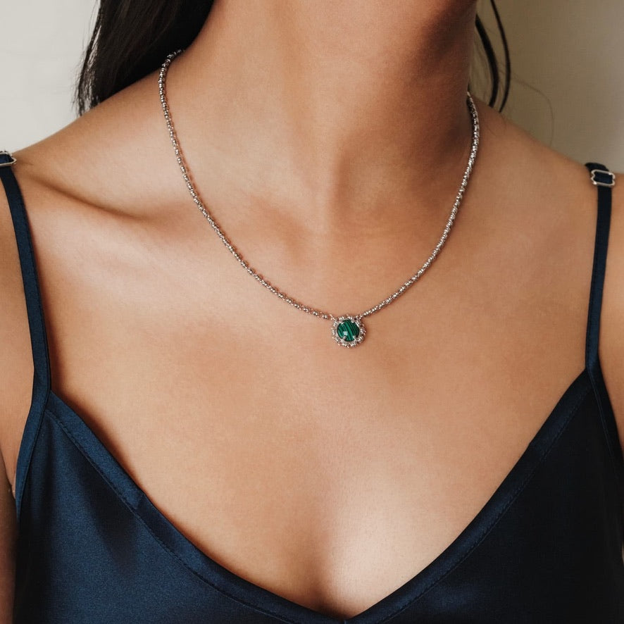 Collana Gemma in Rodio con Malachite