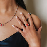 Anello Gemma in Rodio con Corallo