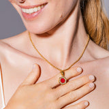 Pendente Deco in Oro con Rosso, Corallo & Pavé