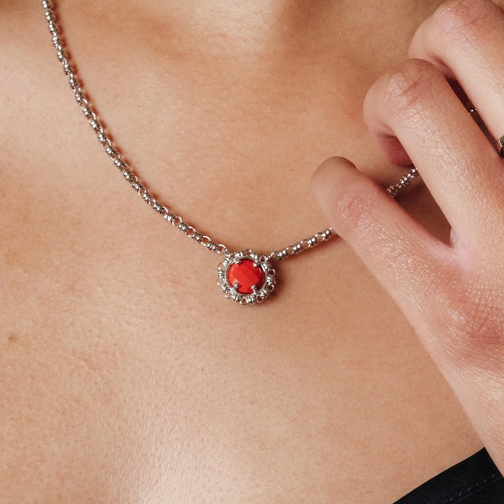 Collana Gemma in Rodio con Corallo