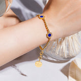 Bracciale Deco Statement in Oro con Blu, Turchese & Pavé