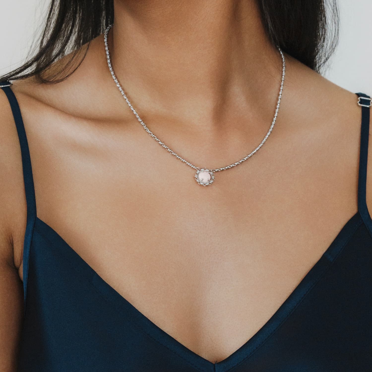 Collana Gemma in Rodio con Corallo Rosa