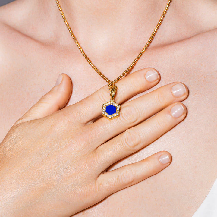 Pendente Deco in Oro con Blu, Turchese & Pavé