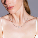 Collana Deco in Rodio con Rosso, Corallo & Pavé