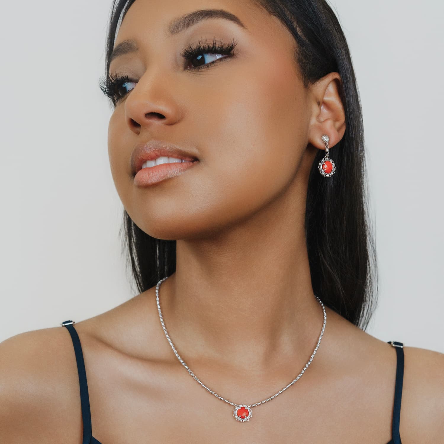 Orecchini Gemma in Rodio con Corallo