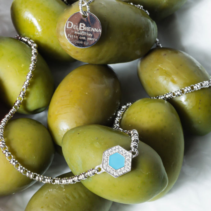 Collana Deco in Rodio con Blu, Turchese & Pavé