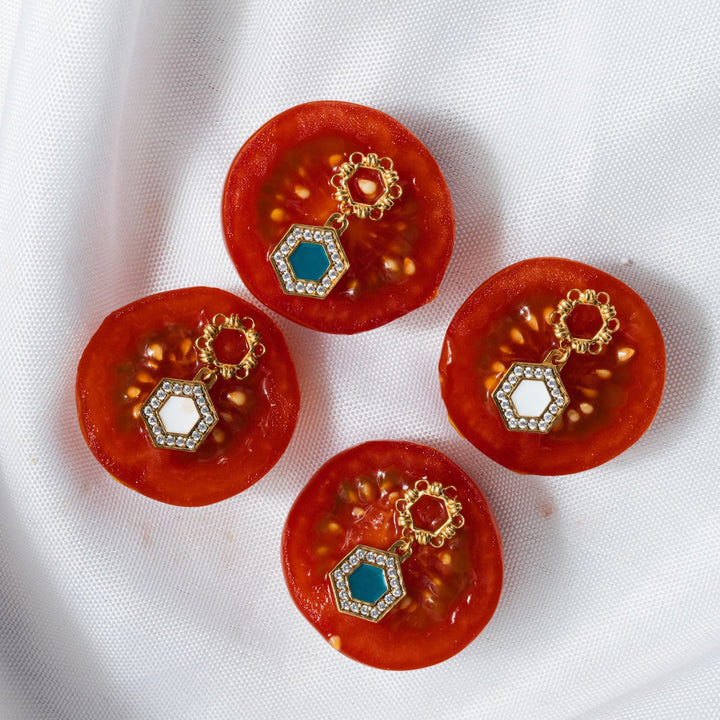 Orecchini Deco Statement in Oro con Verde & Pavé