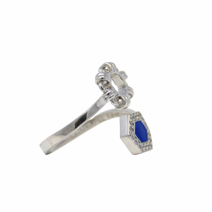 Anello Deco Statement in Rodio con Blu & Pavé