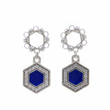 Orecchini Deco Statement in Rodio con Blu & Pavé