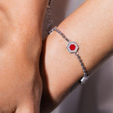 Bracciale Deco Statement in Rodio con Rosso, Corallo & Pavé