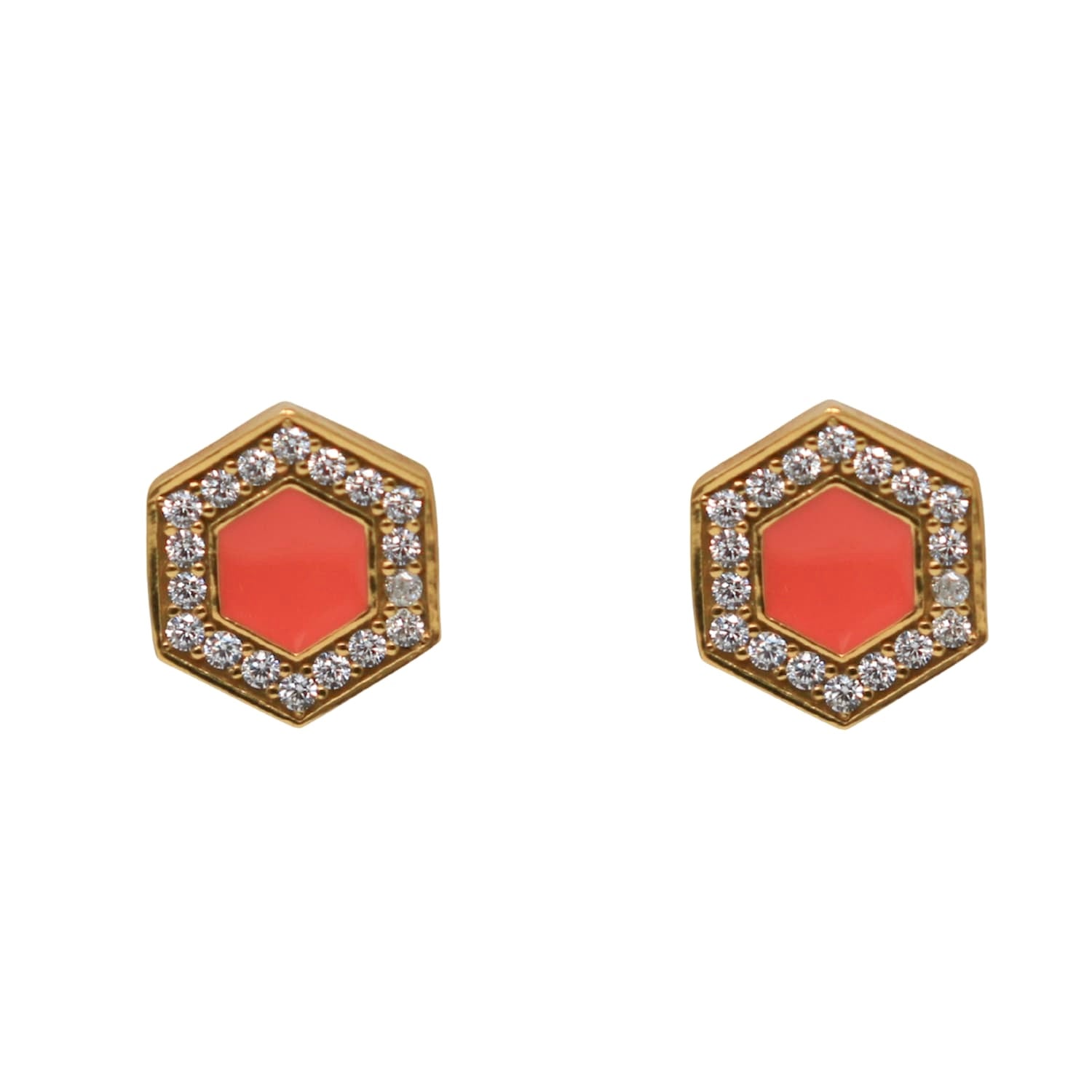 Orecchini Deco in Oro con Corallo & Pavé