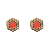 Orecchini Deco in Oro con Corallo & Pavé
