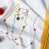 Collana Deco Statement in Rodio con Rosso, Corallo & Pavé