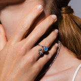 Anello Deco Statement in Rodio con Turchese & Pavé