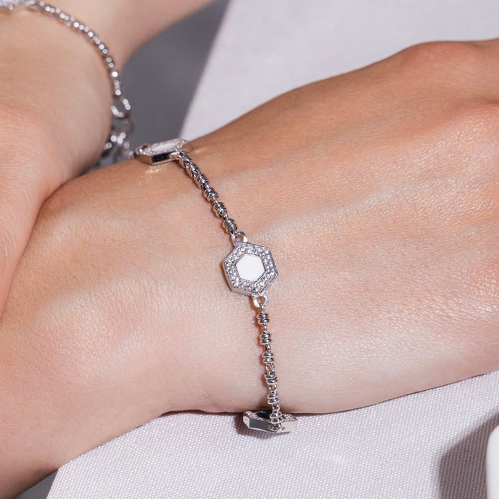 Bracciale Deco Statement in Rodio con Verde, Bianco & Pavé