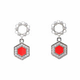 Orecchini Deco Statement in Rodio con Corallo & Pavé