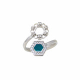Anello Deco Statement in Rodio con Verde & Pavé
