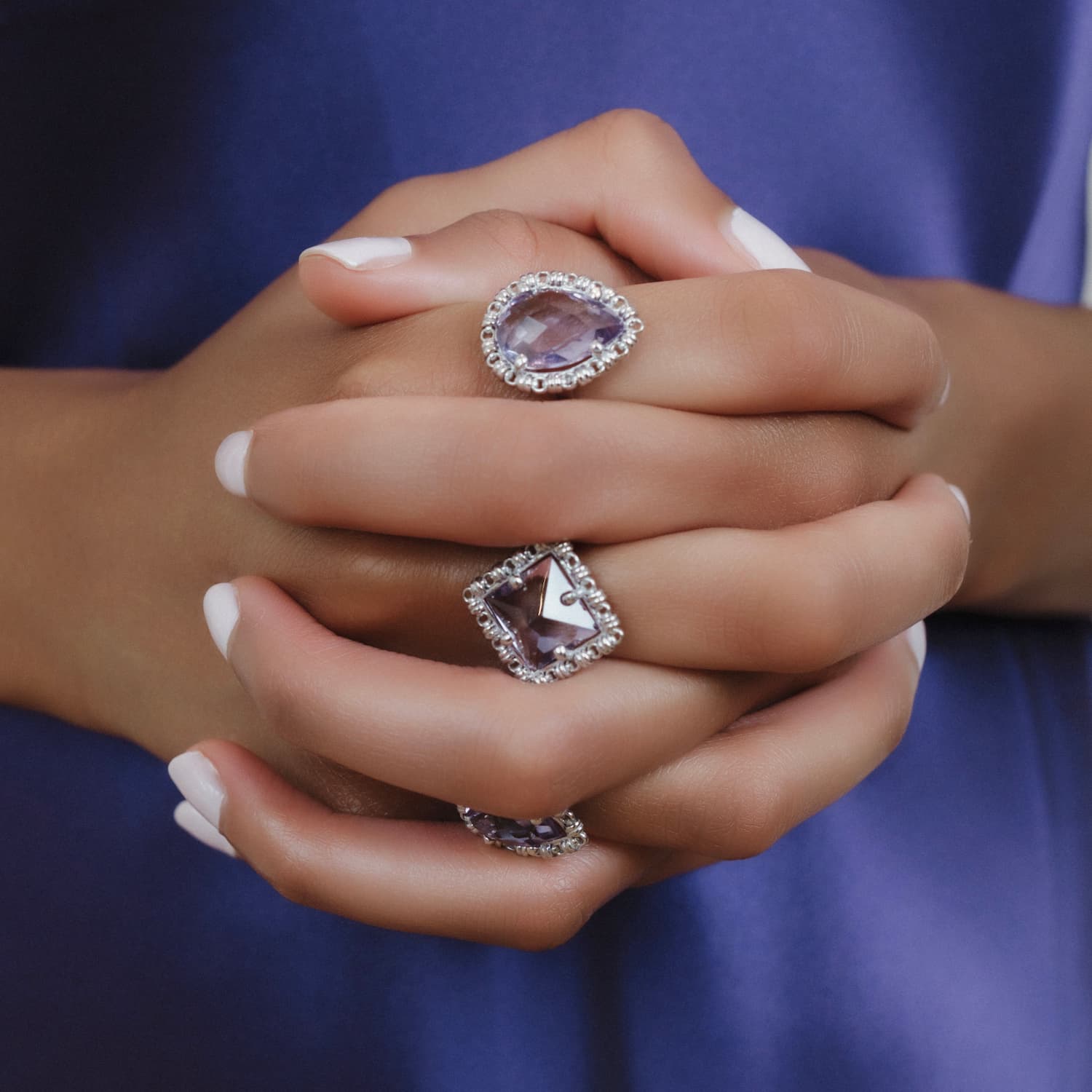 Anello Quadra in Rodio con Ametista