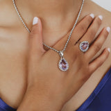 Anello Goccia in Rodio con Ametista, Grande