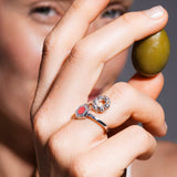 Anello Deco Statement in Rodio con Corallo & Pavé