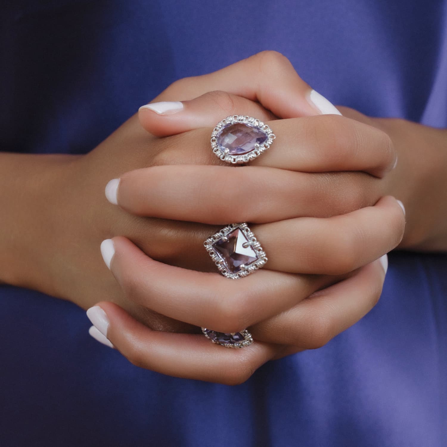 Anello Goccia in Rodio con Ametista, Grande