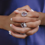 Anello Goccia in Rodio con Ametista, Grande