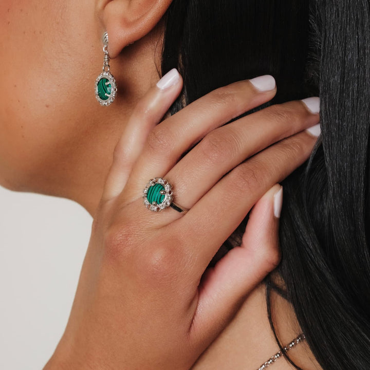 Anello Gemma in Rodio con Malachite