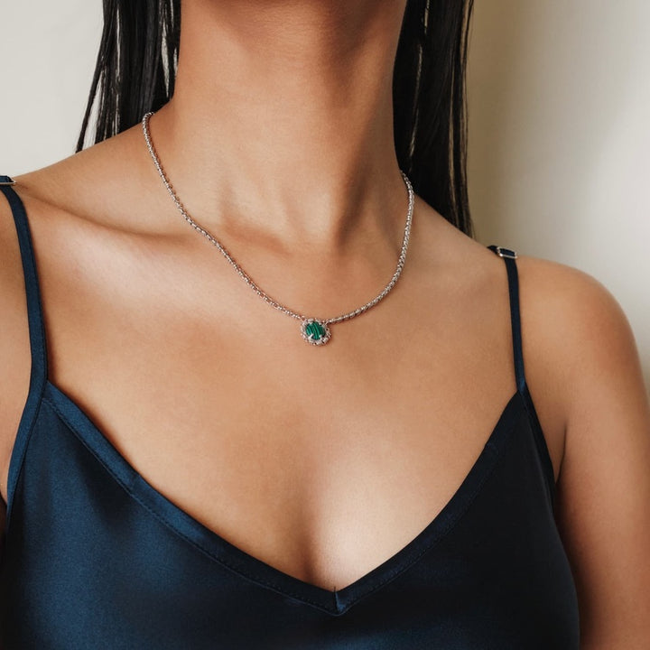 Collana Gemma in Rodio con Malachite