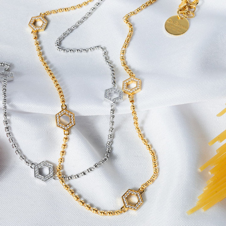 Collana Deco Statement in Rodio con Pavé