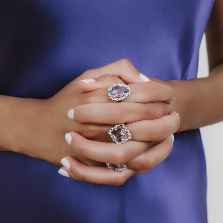 Anello Goccia in Rodio con Ametista, Piccolo