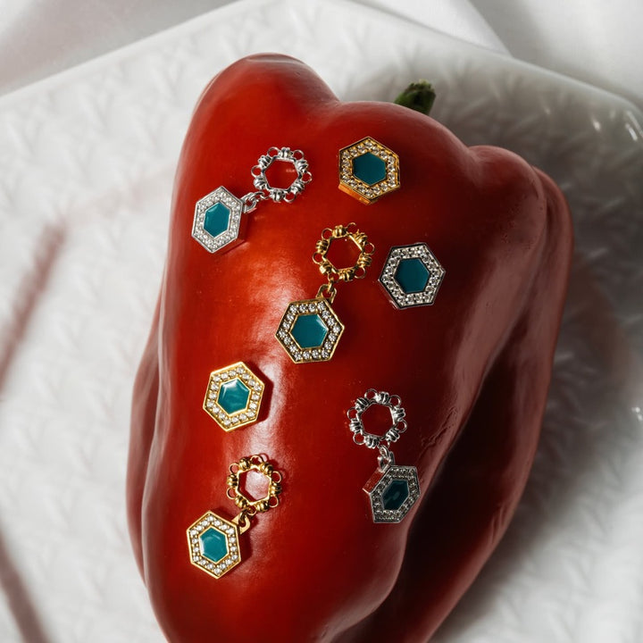 Orecchini Deco in Oro con Verde & Pavé