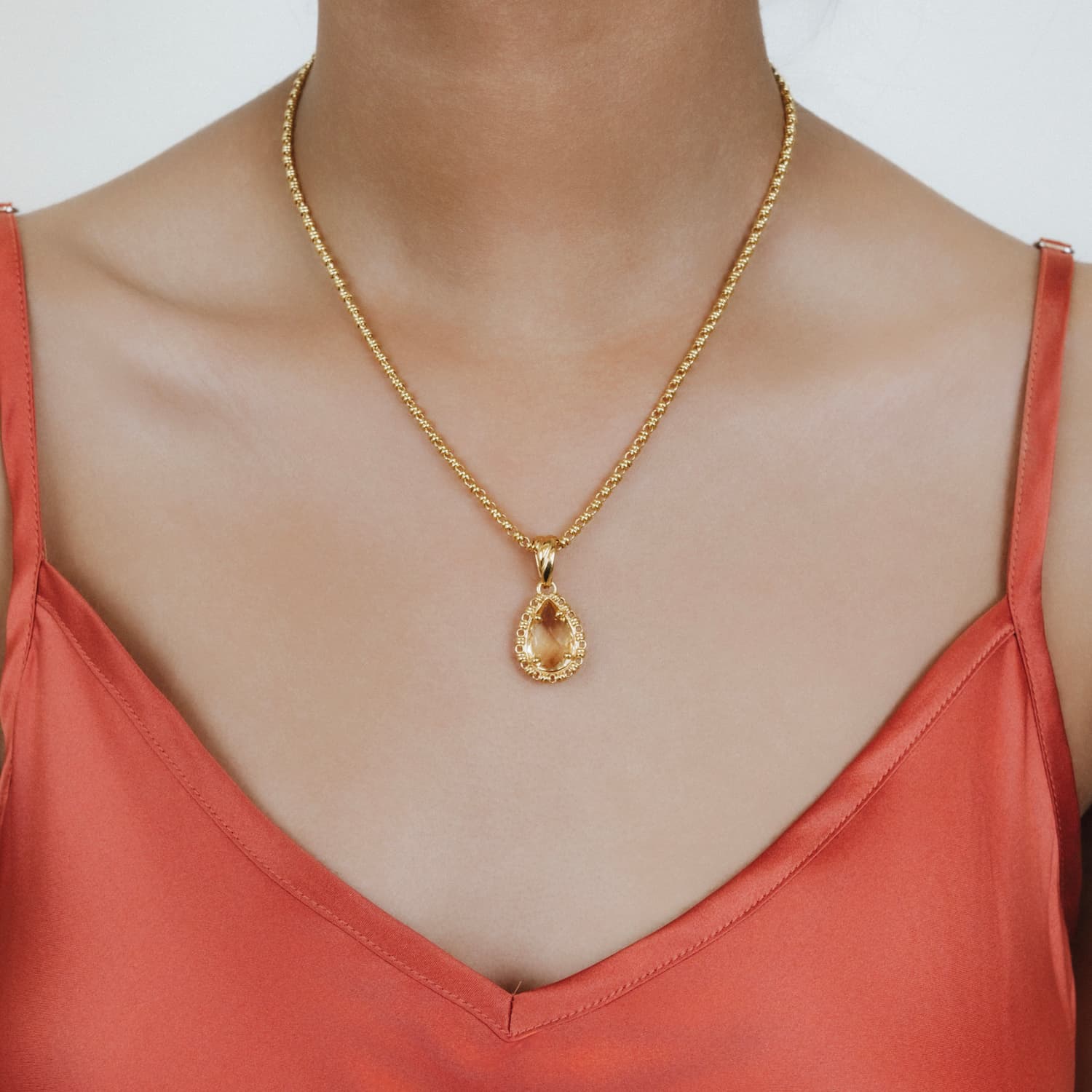 Pendente Goccia in Oro con Citrino, Grande