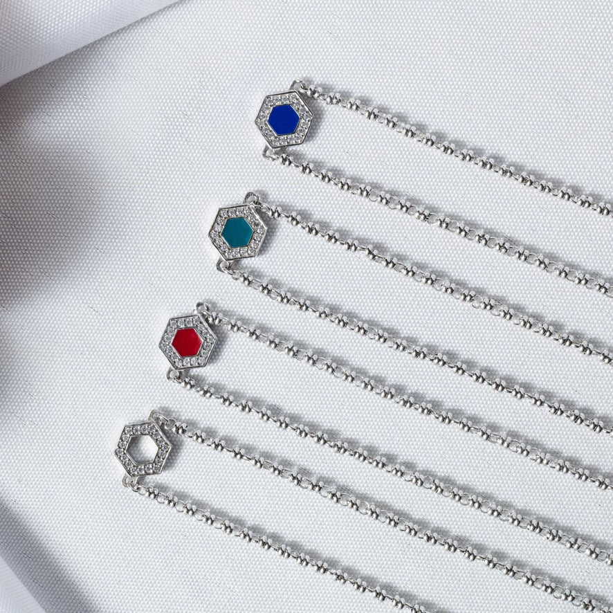 Collana Deco in Rodio con Verde, Bianco & Pavé