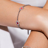 Bracciale Deco Statement in Rodio con Rosso, Corallo & Pavé