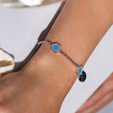 Bracciale Deco Statement in Rodio con Blu, Turchese & Pavé