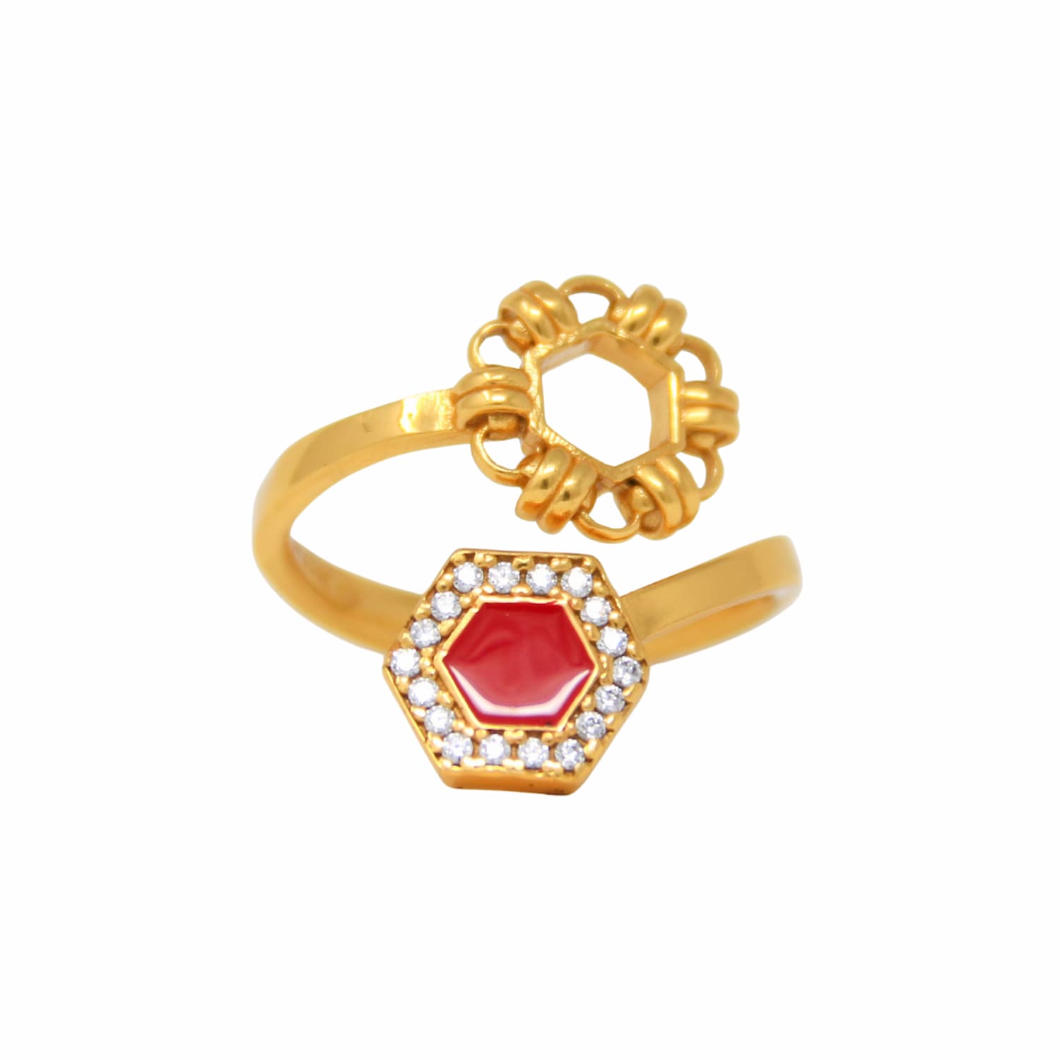 Anello Deco Statement in Oro con Rosso & Pavé