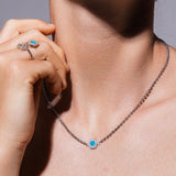 Collana Deco in Rodio con Blu, Turchese & Pavé