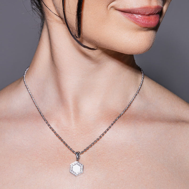 Pendente Deco in Rodio con Verde, Bianco & Pavé