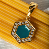 Pendente Deco in Oro con Verde, Bianco & Pavé