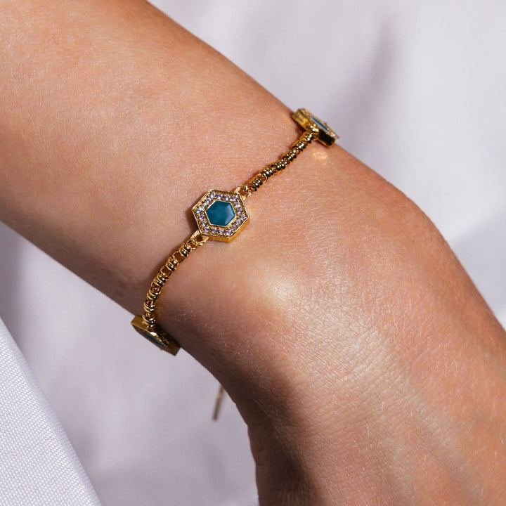 Bracciale Deco Statement in Oro con Verde, Bianco & Pavé