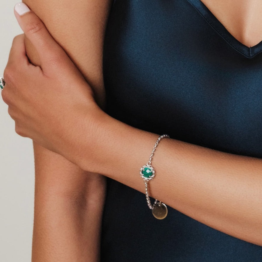 Bracciale Gemma in Rodio con Malachite