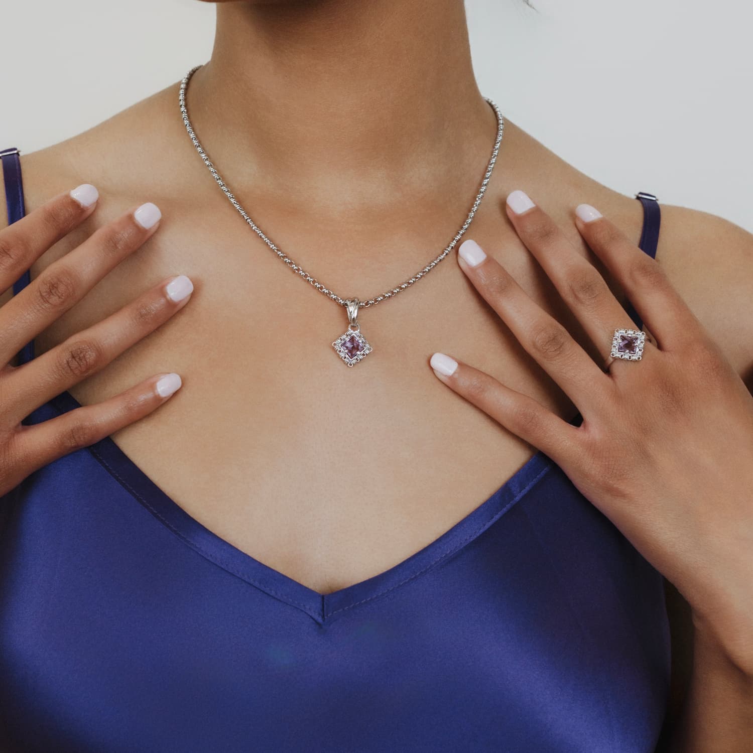 Anello Quadra in Rodio con Ametista, Piccolo