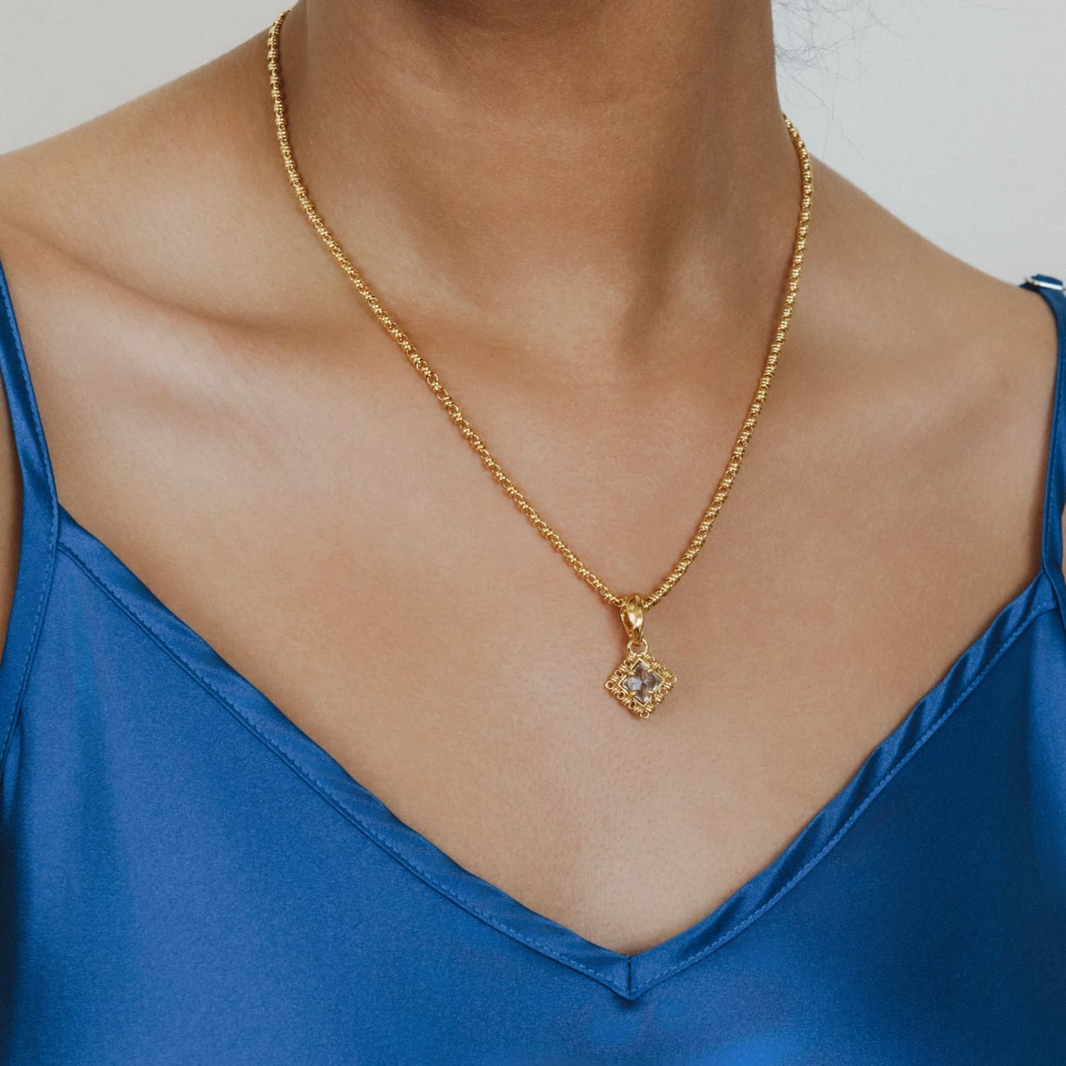 Pendente Quadra in Oro con Topazio Azzurro, Piccolo