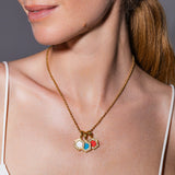 Pendente Deco in Oro con Blu, Turchese & Pavé