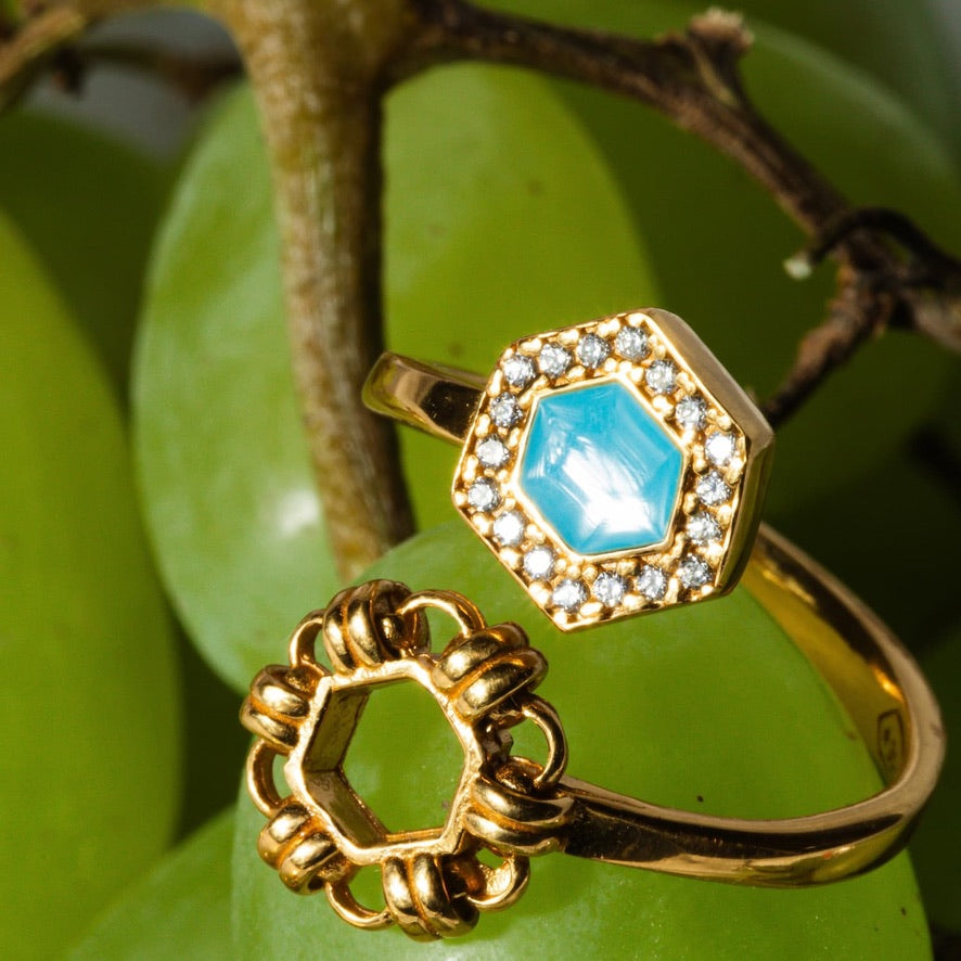 Anello Deco Statement in Oro con Turchese & Pavé